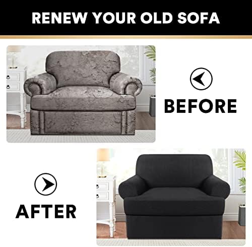 PrinceDeco 2 Pieces Armchair Slipcover Stretch Couch Covers for T Cushion Chair Slipcovers Soft Arm Chiar Cover Furniture Covers with 1 Individual T Shape Seat Covers Width Up to 40"- Black