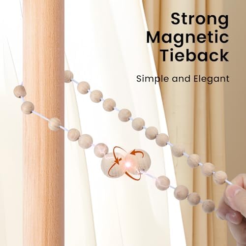 KLOGTSIND Magnetic Curtain Tiebacks, 4 Pack Wood Bead Curtain Holdbacks