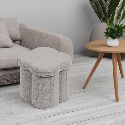B FSOBEIIALEO Storage Ottoman Cube, 12.6" Flower Shaped Ottomans, Grey