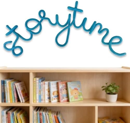 Handmade Storytime Wall Sign Knitted Wire Storytime Sign Reading Corner Sign Wall Decor Story Time Wall Sign Wire Letters Book Corner Decor for Nursery Room & Playroom (Blue S)