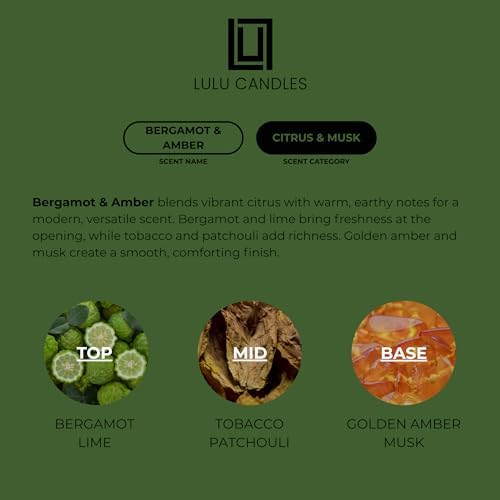 Lulu Candles Bergamot & Amber Luxury Scented Soy Candle, 9 Oz