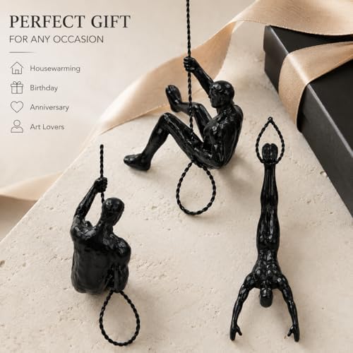ClookRack Modern Climbing Wall Decor Set of 3, Black Resin Sculptures