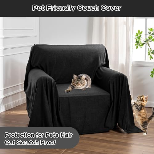 MEETSKY Chair Cover Cat Scratch Proof Recliner Chair Covers, Oversized Armchair Sofa Covers Washable Sofa Slipcover for Single Couch, Soft Small Couch Slipcover for Pets Dogs, 71" x 91", Black