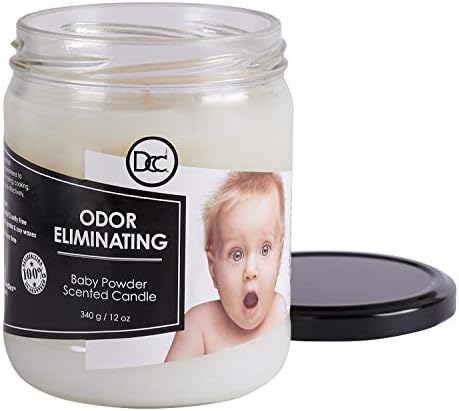 Baby Powder Odor Eliminating Highly Fragranced Candle - Eliminates 95% of Pet, Smoke, Food, and Other Smells Quickly - Up to 80 Hour Burn time - 12 Ounce Premium Soy Blend