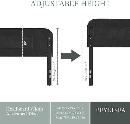 Tufted Upholstered Full Size Headboard only - Button Solid Wood HeadBoards with Adjustable Height - Modern Velvet Padded Bed Headboard - Easy Assembly - Nailhead, Gray