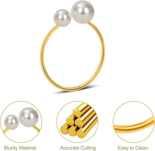KPOSIYA Pearl Napkin Rings Set of 12 Gold Napkin Holder for Table Decor
