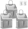 Kanrichu 3pcs Wall Hanging Organizer Bag, Linen Fabric Door Hanging Storage Basket with Pockets, Waterproof Bin for Kitchen, Bedroom, Office, RV Camper (Gray)