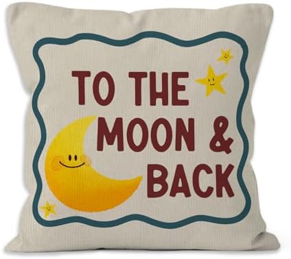 Moon and Stars Nursery Throw Pillow Cover 18x18, to the Moon and Back Decorative Pillow Covers for Kids Toddler Boy Girl Nursery Room Bedroom, Kids Room Accent Pillows Cover Pillowcases