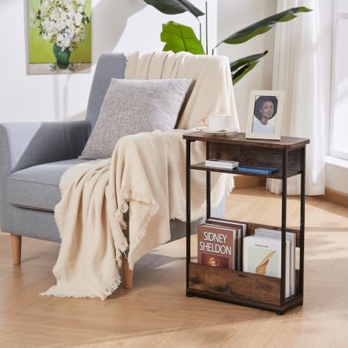 YEAKOO Narrow Side Table with Storage Shelf, 3-Tier Slim End Table