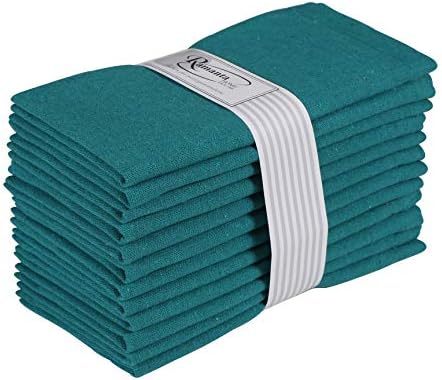 Ramanta Home Teal Cotton Dinner Napkins Set of 12, 18x18 Inch
