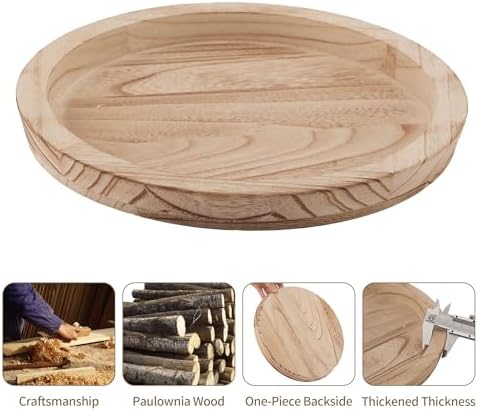 Hanobe Wooden Decortaive Coffee Table Tray, Round Candle Holder Centerpiece
