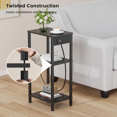 Tall Side Table with Charging Station, 30 Inch Tall End Tables Living Room