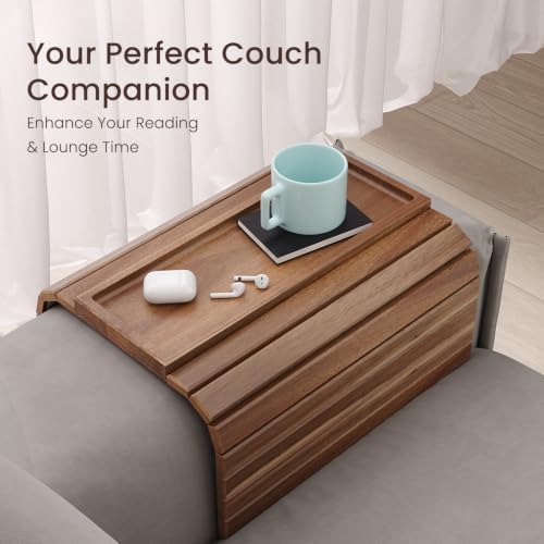 Acacia Wood Folding Sofa Arm Tray with Anti-Slip Pad