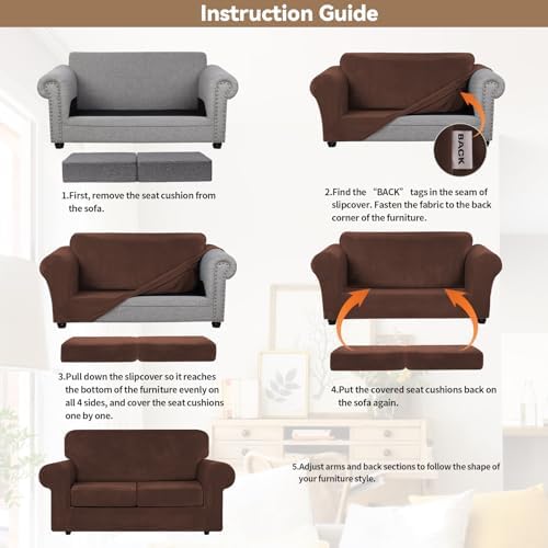 WEERRW Velvet Stretch 3 Pieces Couch Cover for Sofa Washable, Chocolate