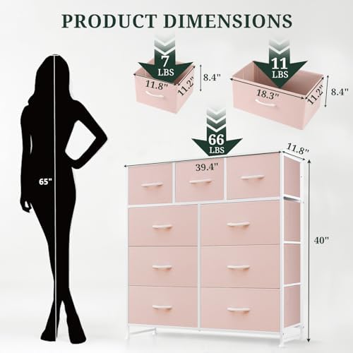 9-Drawer Dresser for Bedroom, Anti-Tip Tall Storage Organizer