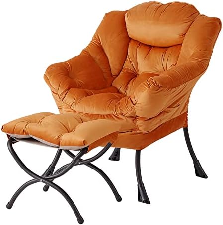 Welnow Lazy Chair with Ottoman, Reading Chair with Footrest, Reddish Brown