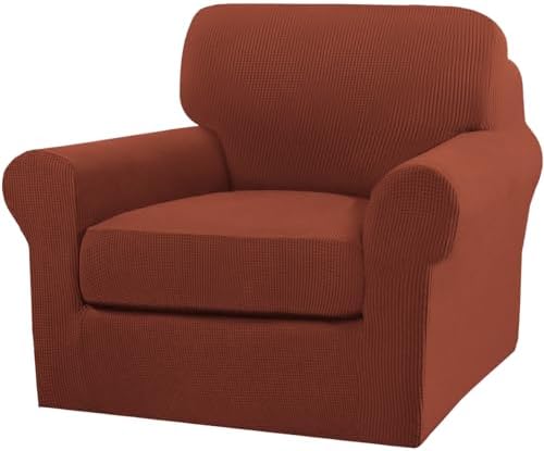 Turquoize 2 Piece Chair Covers Chair Slipcovers for Living Room Armchair Couch Cover Chair Sofa Cover with Individual Cushion Covers Furniture Cover for Chairs Feature Jacquard Fabric (Chair, Rust)