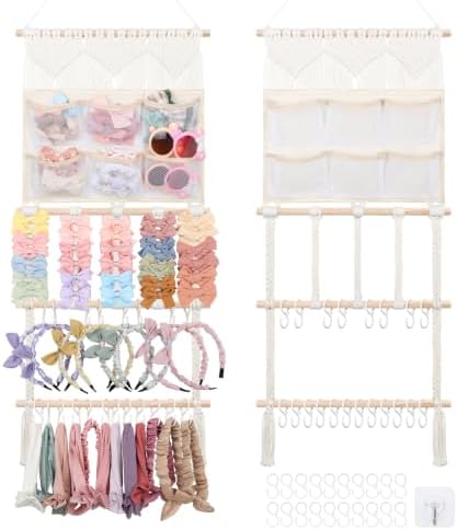 Munzong BOHO Headband Holder, Hair Accessories Organizer Macrame Beige