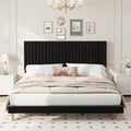 King Bed Frame with Adjustable Headboard, Velvet Upholstered Platform Bed