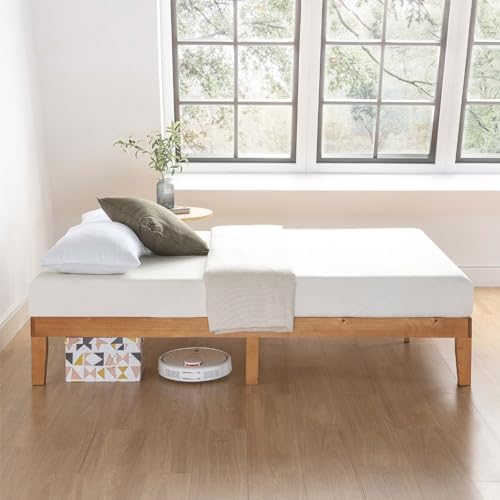 Mellow Naturalista Classic - 12 Inch Solid Wood Platform Bed with Wooden Slats, No Box Spring Needed, Easy Assembly, Queen, Pine