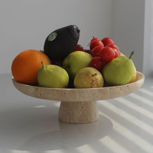 Nawgnail Natural Travertine Fruit Bowl for Kitchen Counter 10.2", Large Decorative Bowl Pedestal for Home Decor, Fruits Holder For Dining Table - Kitchen Organization