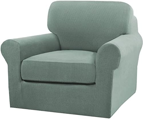 Turquoize 2 Piece Chair Covers Chair Slipcovers for Living Room Armchair Couch Cover Chair Sofa Cover with Individual Cushion Covers Furniture Cover for Chairs Feature Thick Fabric (Chair, Dark Cyan)