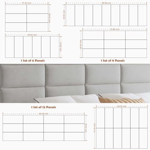 IFNOW Wall Mounted Headboard, Peel and Stick Panels, Light Grey, Queen