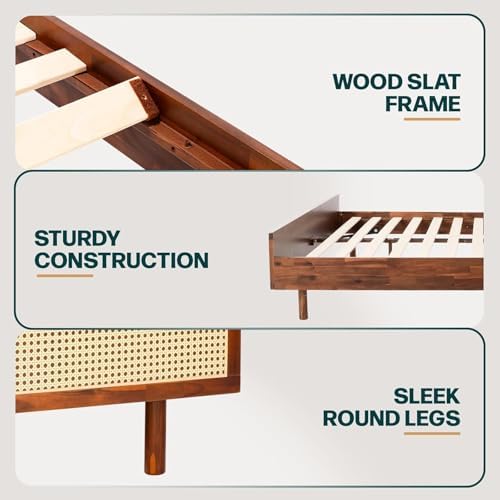 Bme Nancy Signature Bed Frame, King Bed Frame and Headboard Unique Geometric, Mid Century Modern, Solid Acacia Wood, No Box Spring Needed, 12 Strong Wood Slats Support, Easy Assembly, Dark Chocolate