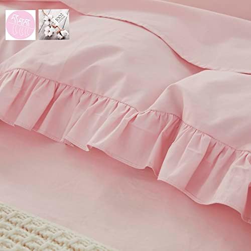 Brandream Kid's Duvet Cover Twin/Twin XL Size,100% Organic Cotton 2pcs Girl Bedding Duvet Cover Set, Ruffled Fringe Solid Color Breathable Soft with Zipper Closure & Corner Ties(Pink)
