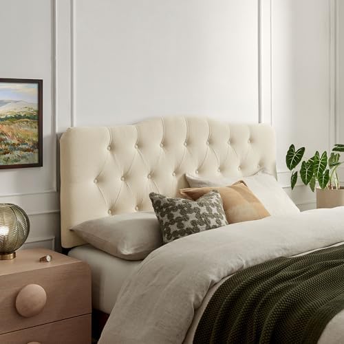 Modway Annabel Premium Linen Blend Full Headboard in Linen - Soft Fabric Headboard Only with Diamond Button Tufting and 7 Height-Adjustable Positions