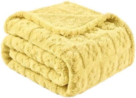 Yellow Floral Plush Throw Blanket 50 x 60 Inch, Soft Fuzzy Fleece, Cozy Decorative Blanket for Couch, Sofa, Bed and Bedroom