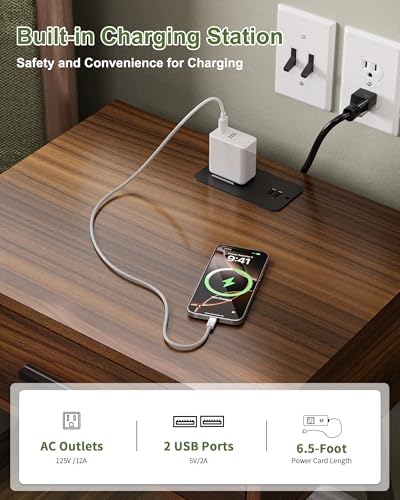HAIOOU Nightstands Set of 2,Mid century Bedside Table with Charging Station
