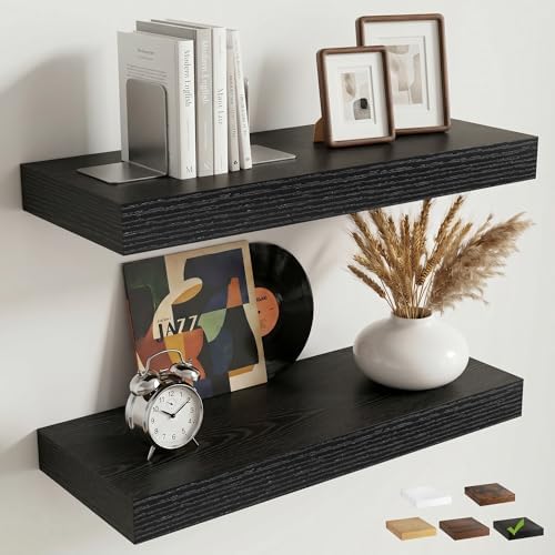 20 Inch Floating Shelves for Wall, 8"D Wood Storage Shelves, Black Finish