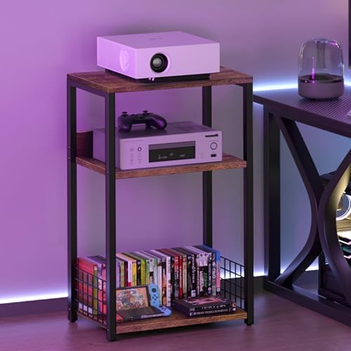 LELELINKY Large Brown Record Player Stand, 3 Tier 18" Wide Big End Table with Vinyl Storage Up to 130 Albums, Industrial Turntable Printer Tables, Modern Side Tables for Living Room, Bedroom, Office
