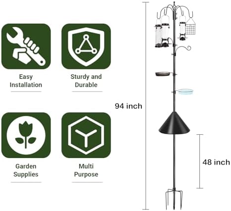 YINGYM 6-Hook Bird Feeding Station Kit with Squirrel Baffle, 94 Inch