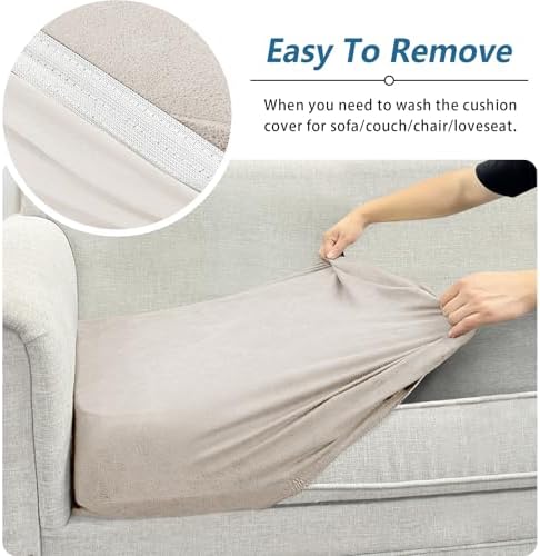 Loveseat Cushion Cover Leather-Look 1PC Stretch Love Seat Slipcover for Living Room Individual Couch Seat Protector, Pet-Friendly, Non-Slip, Easy Fit - Beige