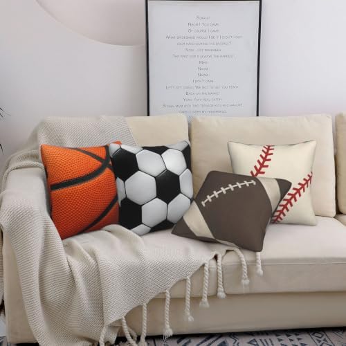 Baseball Soccer Decorative Throw Pillow Covers 18x18 Inch Set of 4