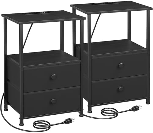 LOAKEKEL Nightstands Set of 2, Night Stand with Charging Station