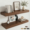 24 Inch Floating Shelves for Wall, 8"D Wood Storage Shelves, Walnut Finish
