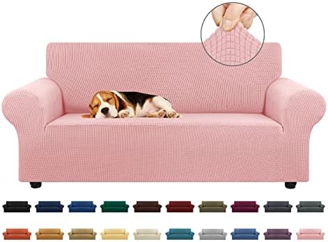 KEKUOU Stretch Loveseat Couch Cover, 2 Cushion Couch Slipcover,Dusty Pink