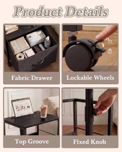 Faesun Night Stand with Charging Station & Swivel Top, Black Gray