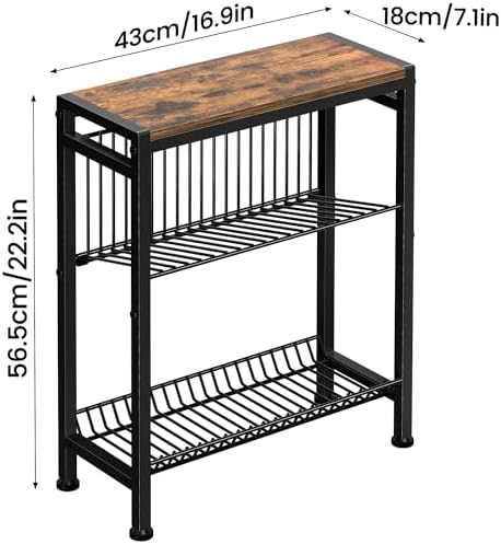 Narrow Side Table, 3-Tier End Table, Small Nightstand