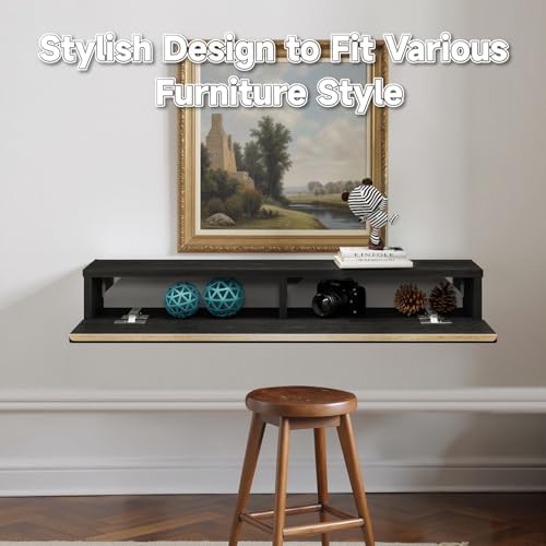Floating Solid Wood Console Table, 47'' Wall Mounted Narrow Entryway Table with Storage Shelf, Modern Couch Shelves Small Entry Way Tables for Entryway, Front Hall, Hallway (Black, 47.24IN)