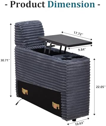 LEVNARY Modular Lift-Top Console with USB Charging and Cup Holders, Center Storage Module for Modular Reclining Sofa (Gray)