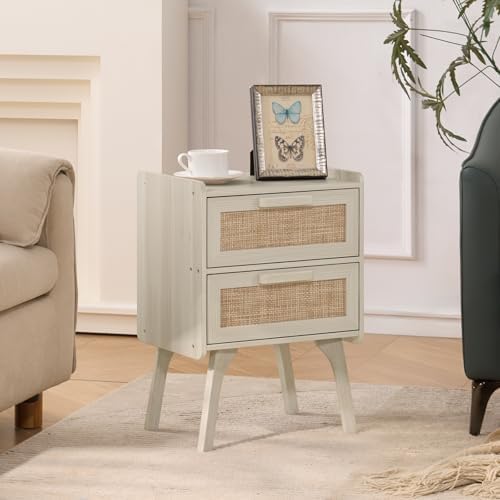 Lerliuo Rattan Night Stand for Bedroom, 2 Drawers