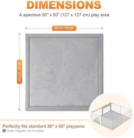 Ultra Soft Play Mat for Floor, 50"x50" Playpen Mat, 1.3" Thick Memory Foam, Non-Slip Tummy Time Mat for Infants, Toddlers, and Kids – Water-Repellent Coral Velvet, Easy Care