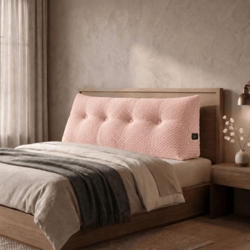 Headboard Pillow Full Size, Reading Pillow for Bed, Wave Pattern Wedge Pillow, Tufted Backrest Support, Headboard Substitute, Pink