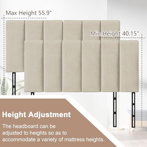 HAOBO Home Upholstered Queen Headboard Only, Linen Panel Grayish White