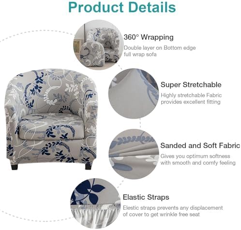 NILUOH Club Chair Slipcover 2 Piece Stretch Barrel Chair Covers Printed Tub Chair Slipcovers Soft Accent Armchair Sofa Protector for Living Room（Flowers 3）