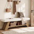 Tribesigns 55" Solid Wood Bench with Cushion, Upholstered Entryway Bench